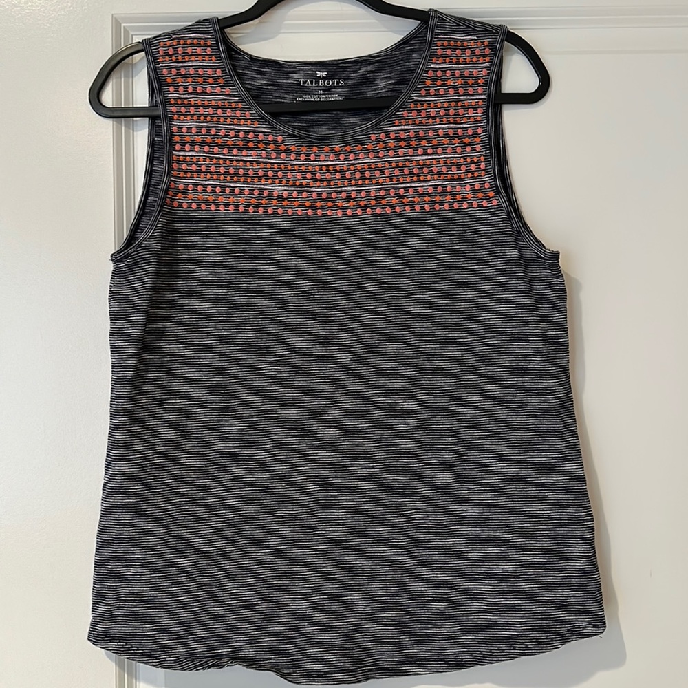 Talbots Sleeveless Shirt / Tank With Embroidered Neckline